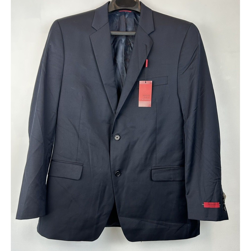 Alfani Blazer Mens 44R Suit Jacket Sport Coat Navy 2 Button Wool New Read